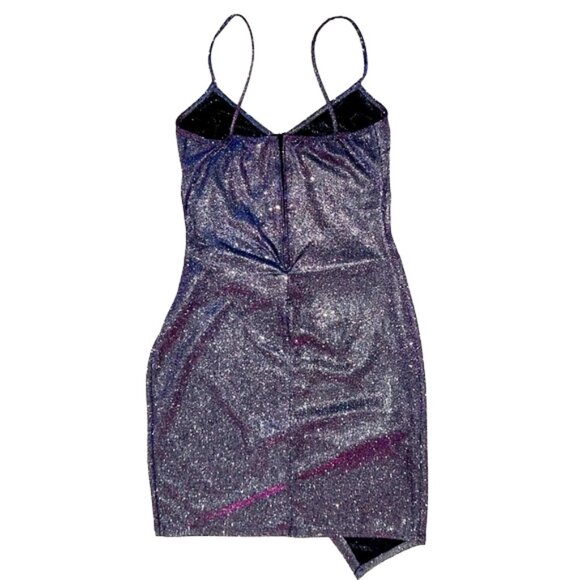 AKIRA Label Keep Up Ultra Shimmer Wrap Front Spaghetti Strap Mini Dress M - Picture 8 of 12